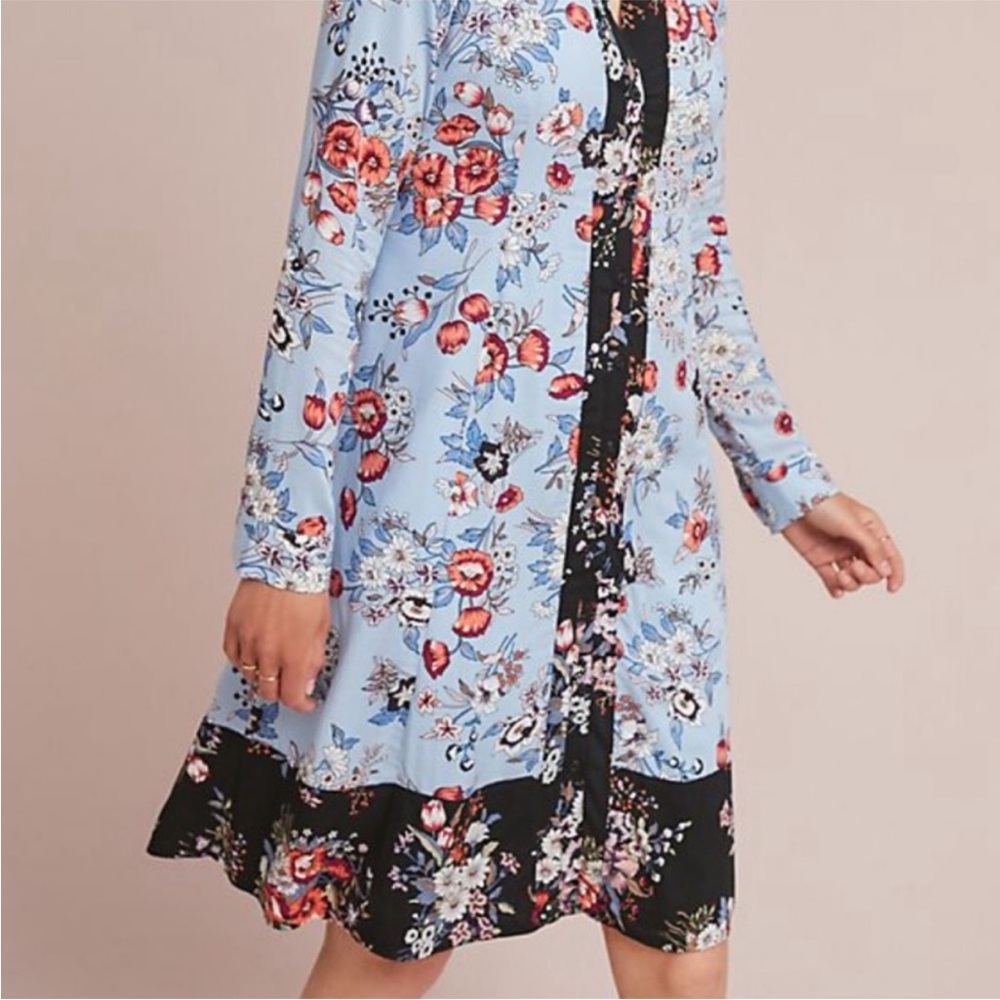 Anthropologie Maeve Leyster Blue Floral Shirt Dress Size 4 - Picture 5 of 9